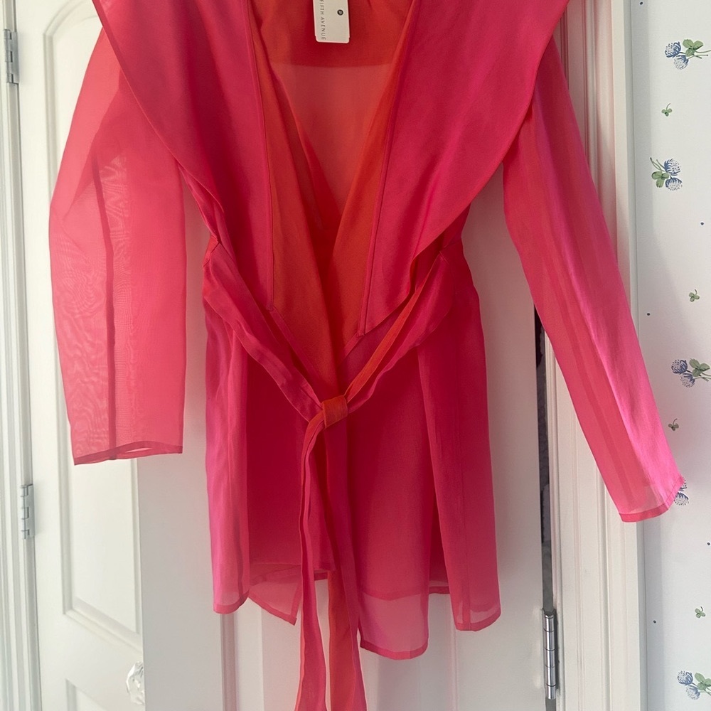 Silk organza melon colored wrap with tie at waist